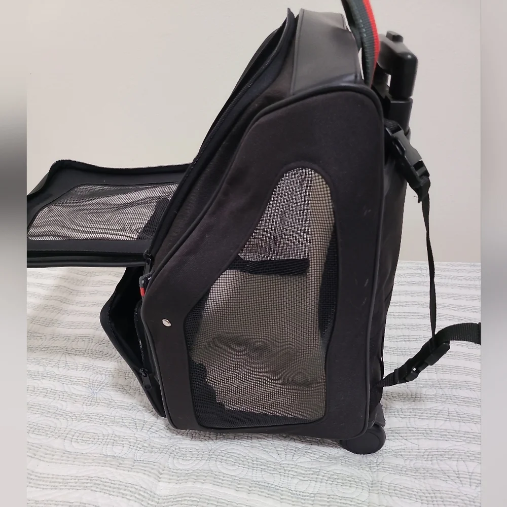 Dog/Cat/Pet Bag- Petote Travel wheel Bag: Rio black with stripes 13.75